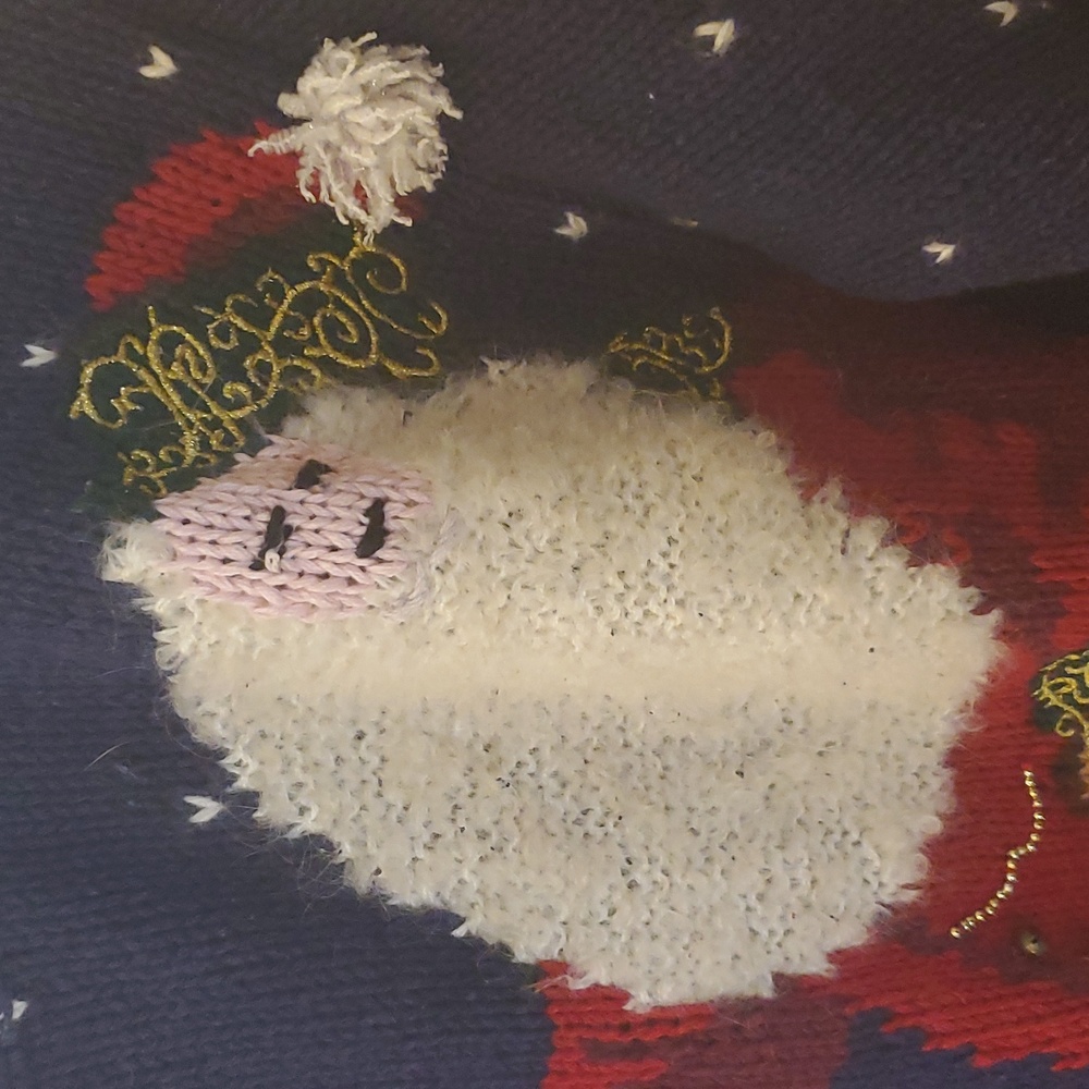 EUC Vintage Women's Navy Blue Ugly Christmas Sweater With Jingle Bells - Picture 2 of 6